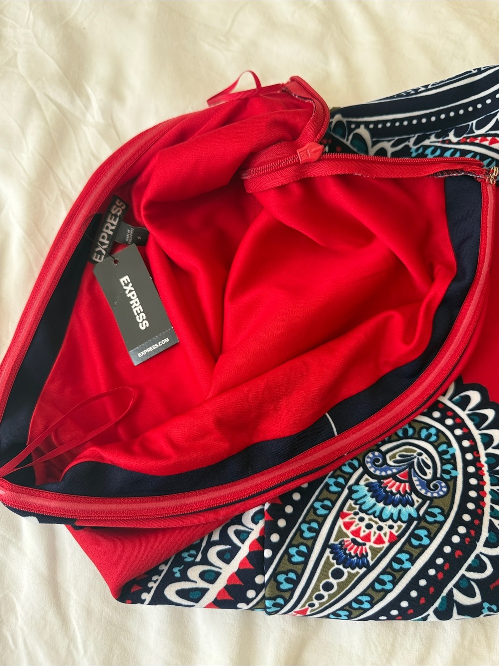 Strapless Red Paisley-Print Dress - Picture 5 of 6